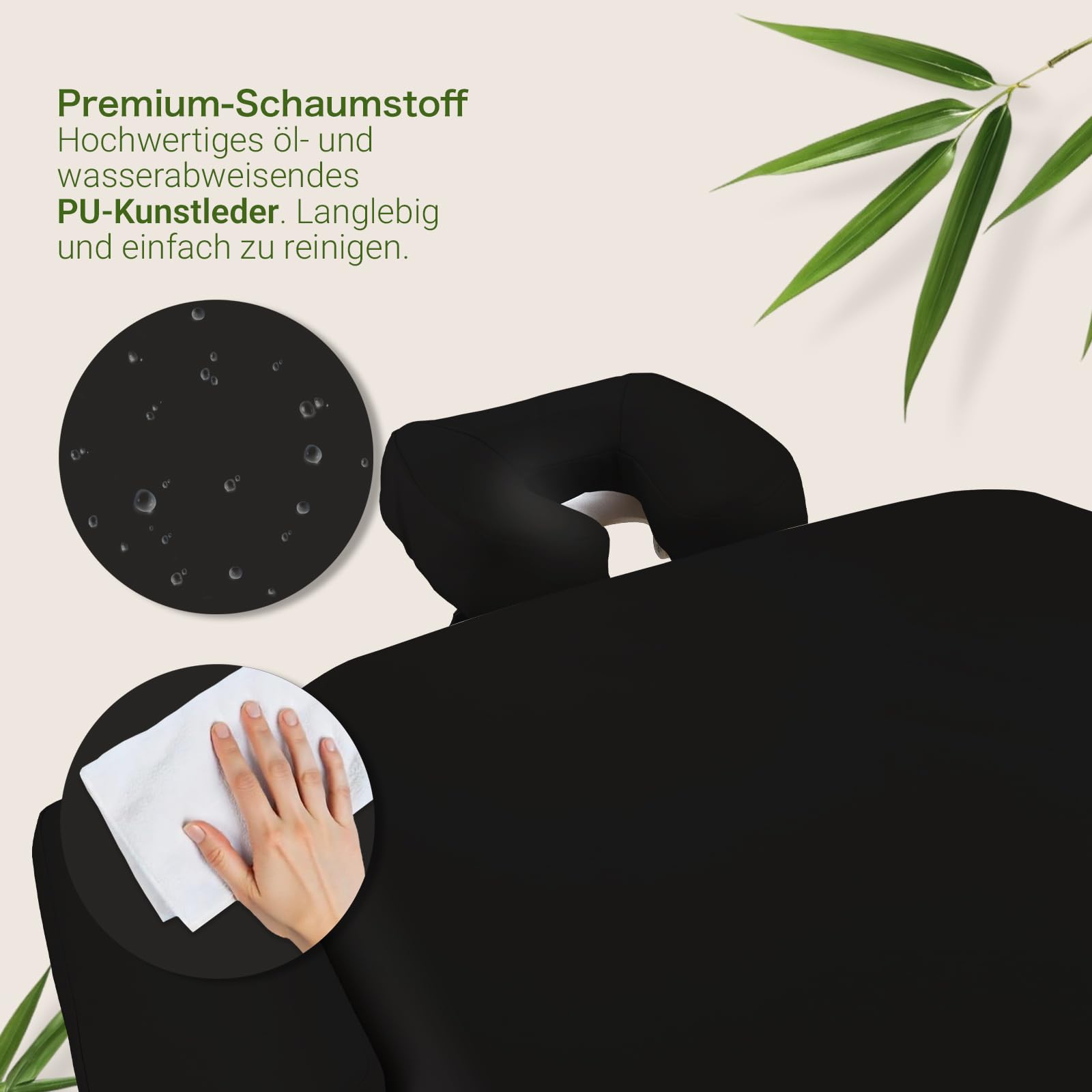 MASSUNDA – Mobile 3 Zonen Massageliege klappbar & höhenverstellbar – Stabiler Massagetisch aus Vollholz – All-Inkl. Massagebank mit ergonomischer Kopfstütze, Bezug, Armlehne, Kissen (Schwarz)