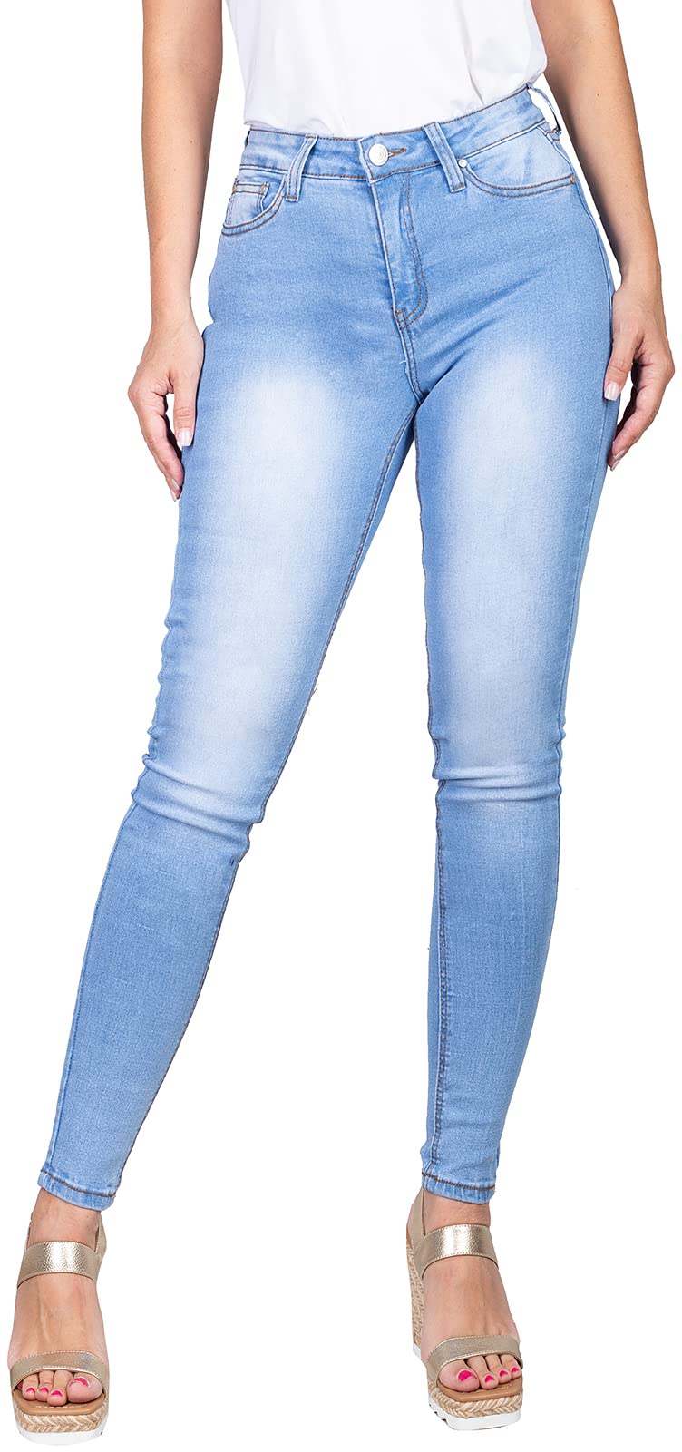 2LUV Women's Stretchy 5 Pocket Dark Acid Wash Skinny Jeans