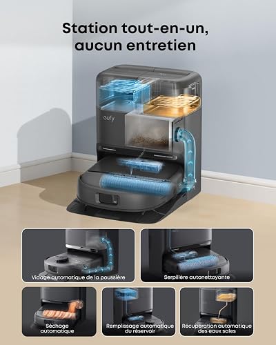 Robot aspirateur Laveur eufy C28, Rouleau-serpillère HydroJet autonettoyant, Aspiration Turbo 15000 Pa, Combo 5-en-1 aspirateur et serpillère, Conception Anti-nœud, évitement des Obstacles par IA - 6