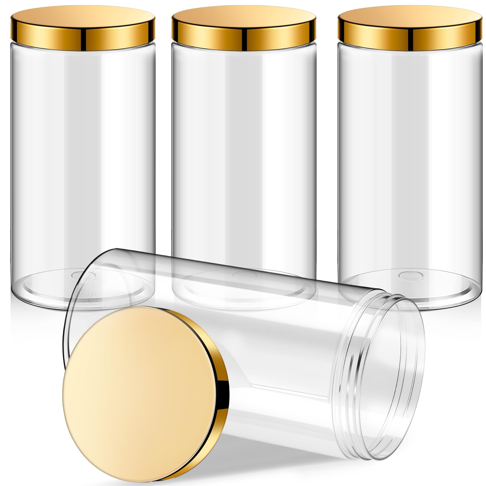 Patelai 4 Pieces Wide-mouth Plastic Container, 32 Ounce, Gold