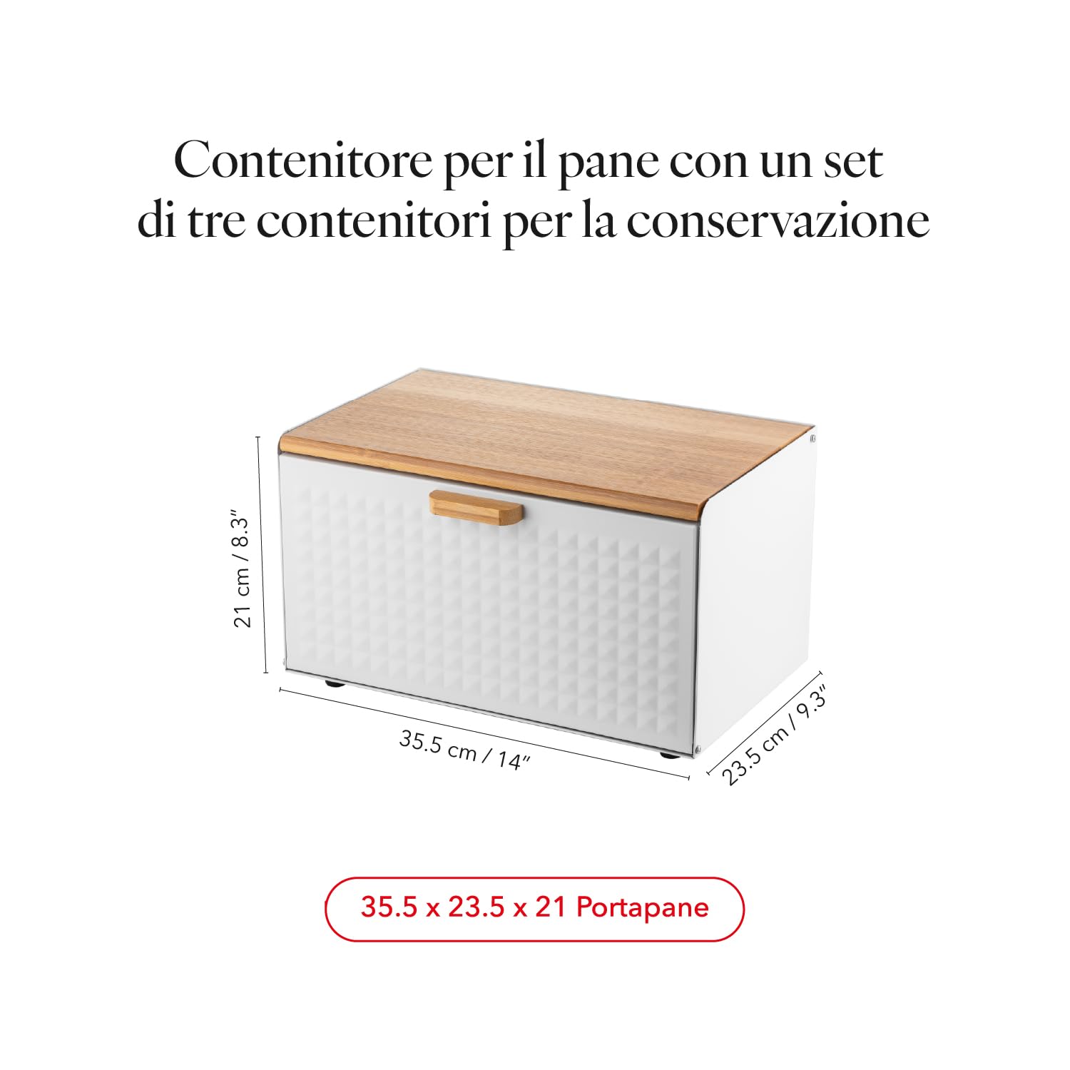 FLORINA Porta Pane con Set di 3 Barattoli per Conservazione CUBE I Acciaio con Coperchio in Bambù I Contenitore per Pane Spazioso e Moderno I Conservare Caffè, Tè, Zucchero I Bianco