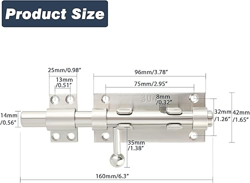Miniatura 2 de Alise Pestillo de puerta de acero inoxidable SUS304 de 6 pulgadas, pestillo deslizante estilo candado, cerradura de puerta pesada gruesa, pestillo