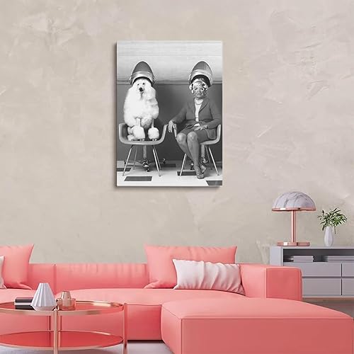 Miniatura 6 de Arte de pared de mujer y caniche en peluquería, decoración de salón de belleza, imágenes en blanco y negro, arte de los años 80, impresiones de