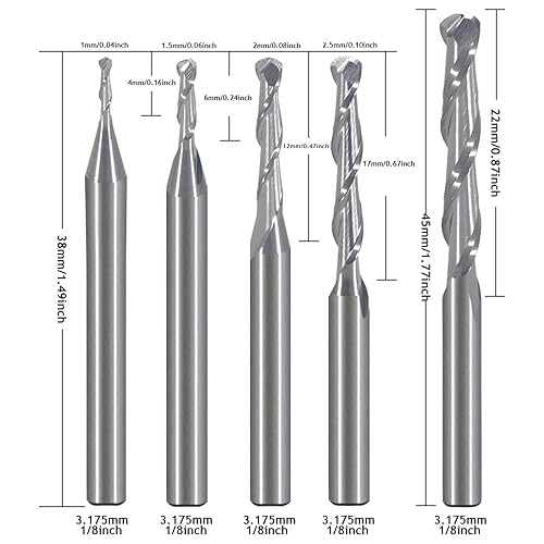Miniatura 2 de HOZLY para juego de trabajo de madera Diámetro 0.039 in 0.059 in 0.079 in 0.098 in 0.125 in Carburo Bola de extremo de nariz molino CNC grabado