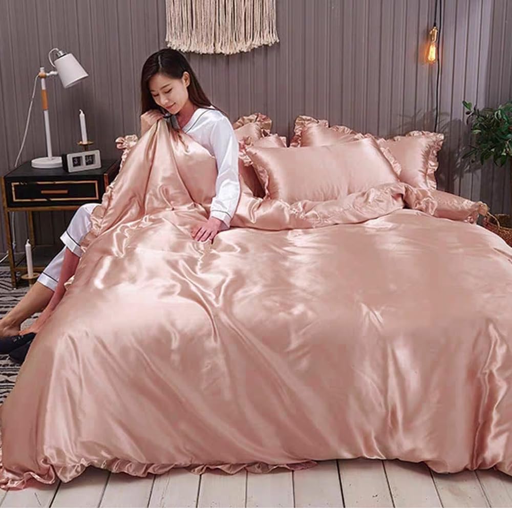 Amazon｜布団カバー セット シルクみたい艶 ツルツル 冷感 フリル 春夏