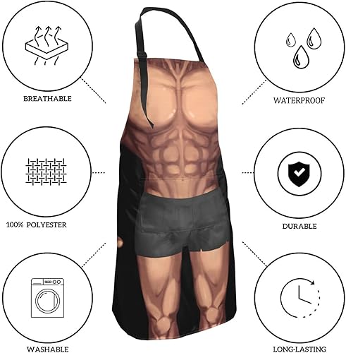 Miniatura 3 de Perinsto Muscle Man Delantal impermeable con 2 bolsillos para cocinero divertido delantales baberos para cocinar hornear pintura jardinería aseo