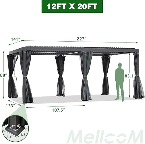 Miniatura 55 de MELLCOM Pérgola con listones de 10 x 12 pulgadas, pérgola de aluminio para exteriores con techo con listones ajustables, cortinas impermeables