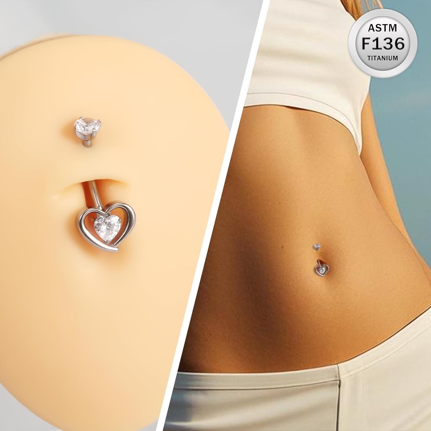 Ruifan ASTM F136 Titanium Belly Button Rings Heart Cubic Zircon Opal Hypoallergenic Internally Threaded 14G Navel Body Piercing Jewelry 10mm 12mm 14mm For Women - Image 3