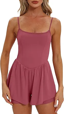 Beaully Women's Summer Sleeveless Athletic Rompers Spaghetti Strap Double Lined Shorts Jumpsuit One Piece Outfits