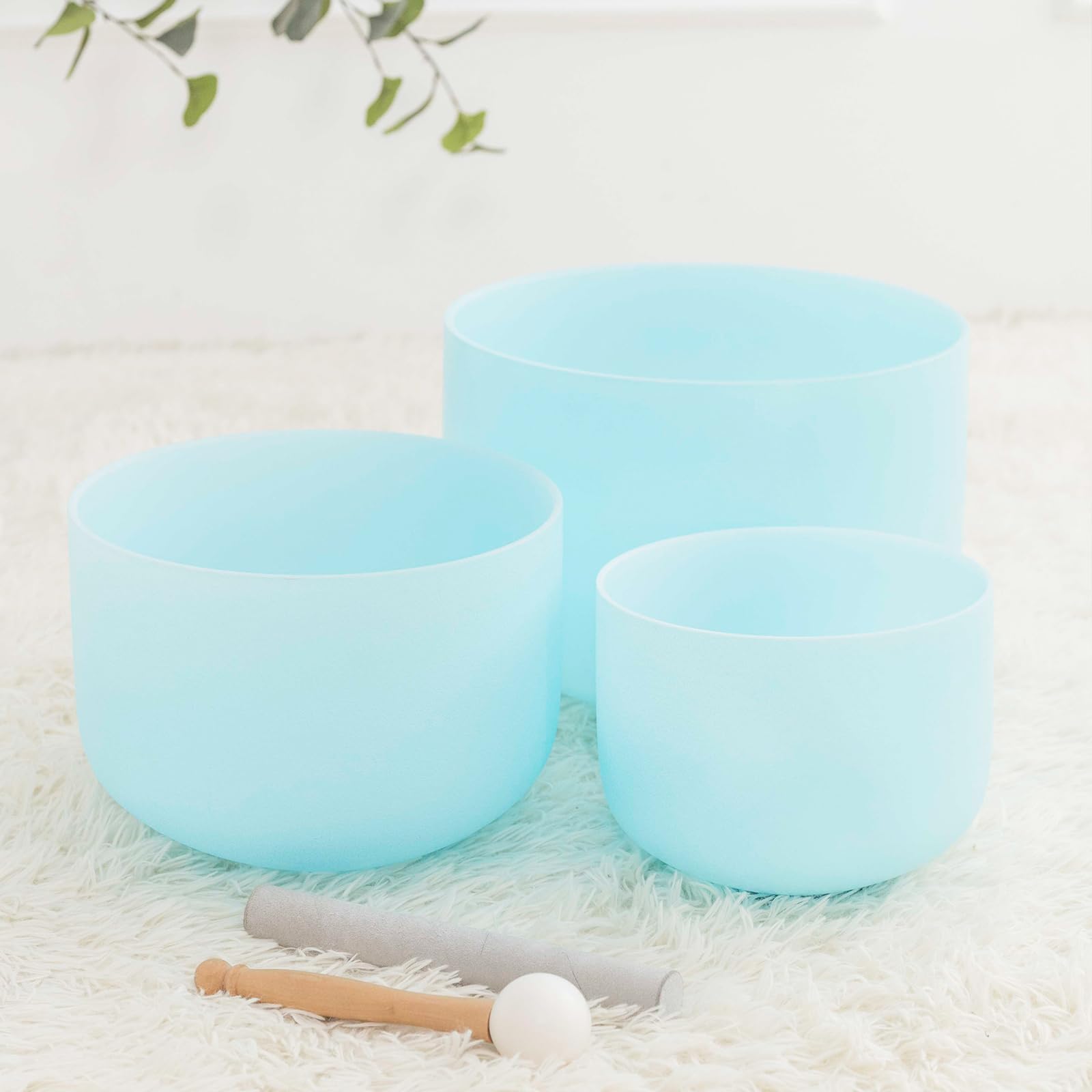Hye-eun Set di 3 campane tibetane in cristallo, 432 Hz, 12 "C 10" F 8 "A, blu, al quarzo, con custodia per il trasporto, per la meditazione, per la guarigione dello yoga