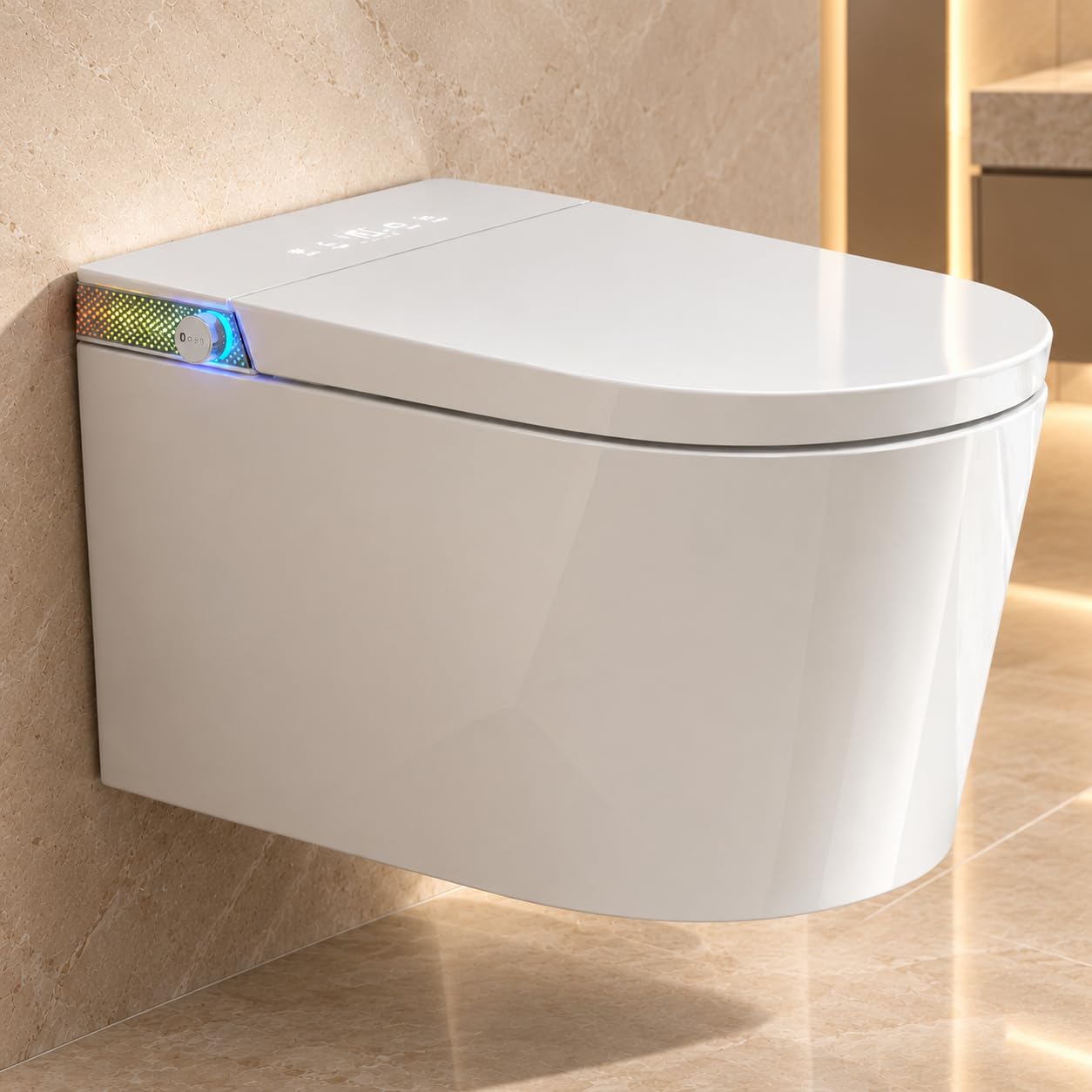 Dusch WC Wandhängend U-Form mit Wassertank, Smart Toilette Hänge WC mit Bidet Funktion, Sitzheizung, Geruchsfunktion, Automatischer Deckel und Sitz öffnung, Auto-Spülung, Nachtlicht, Warmlufttrocknung