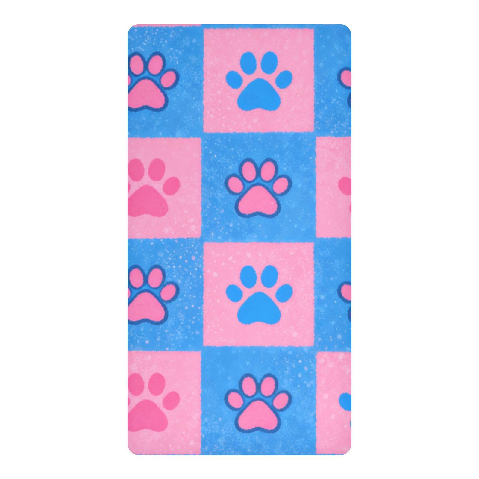 Drap-housse imperméable lit enfant lavable motif pattes bleu rose