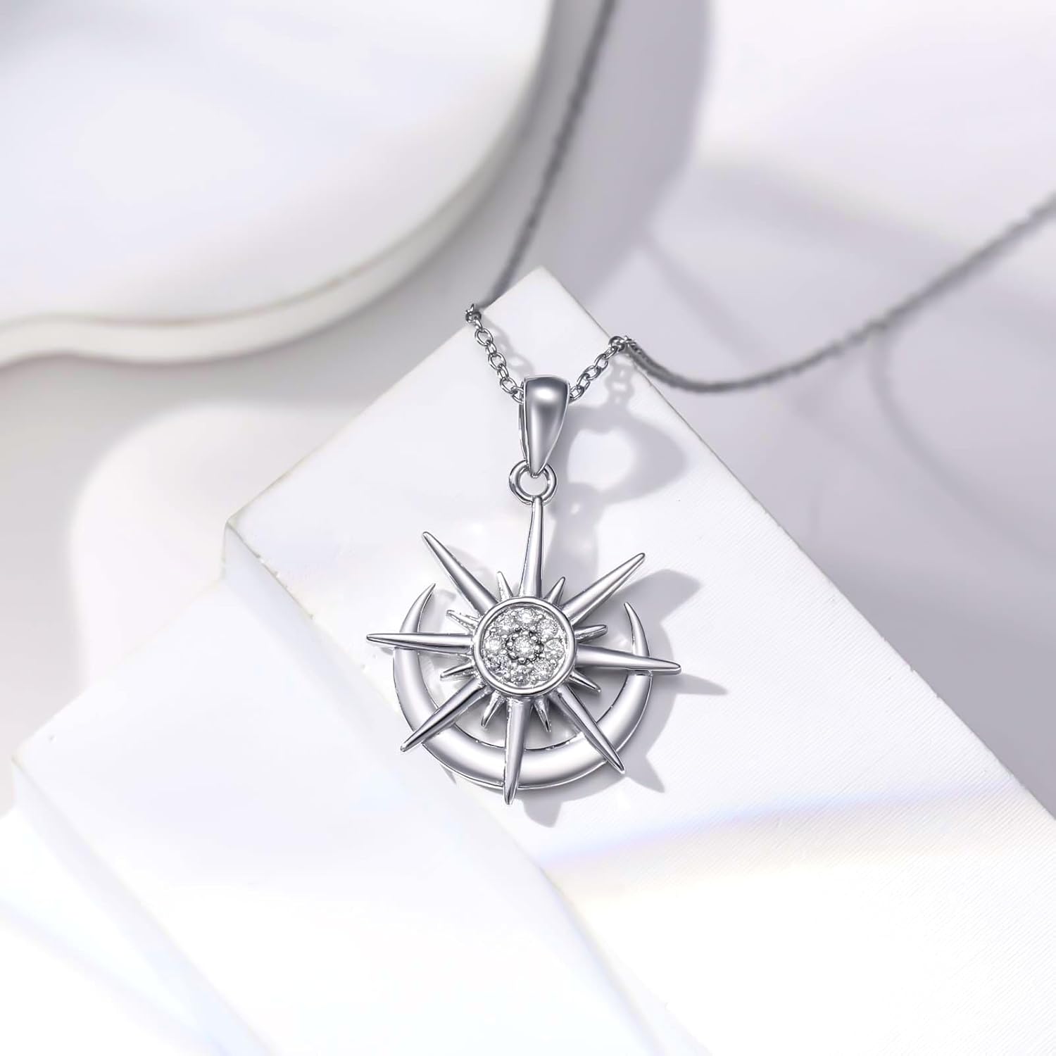 Diamond Sun and Moon Necklace 925 Sterling Silver Lab Grown Diamond Crescent Moon Sun Pendant Anniversary Christmas Jewelry Gifts for Women(D color, VVS clarity) - Image 4