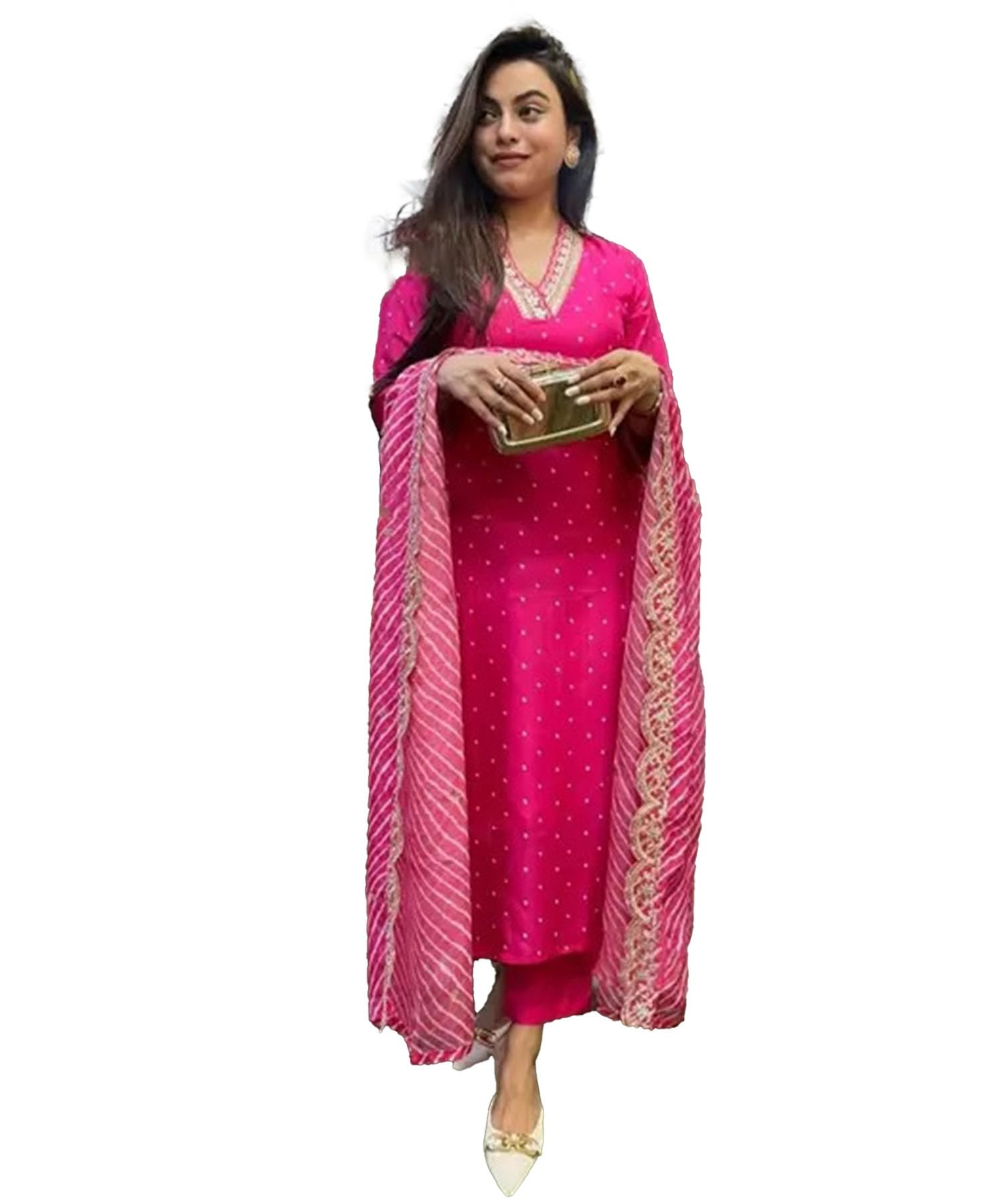Lookmark Women's Silk Blend Table Print Kurta Pant Set With Mal Cotton Digital Print Dupatta And Embroidery Work Suitable For Every Indian Occasion (Az-Lm-Og-Ks2178 Pink-S)