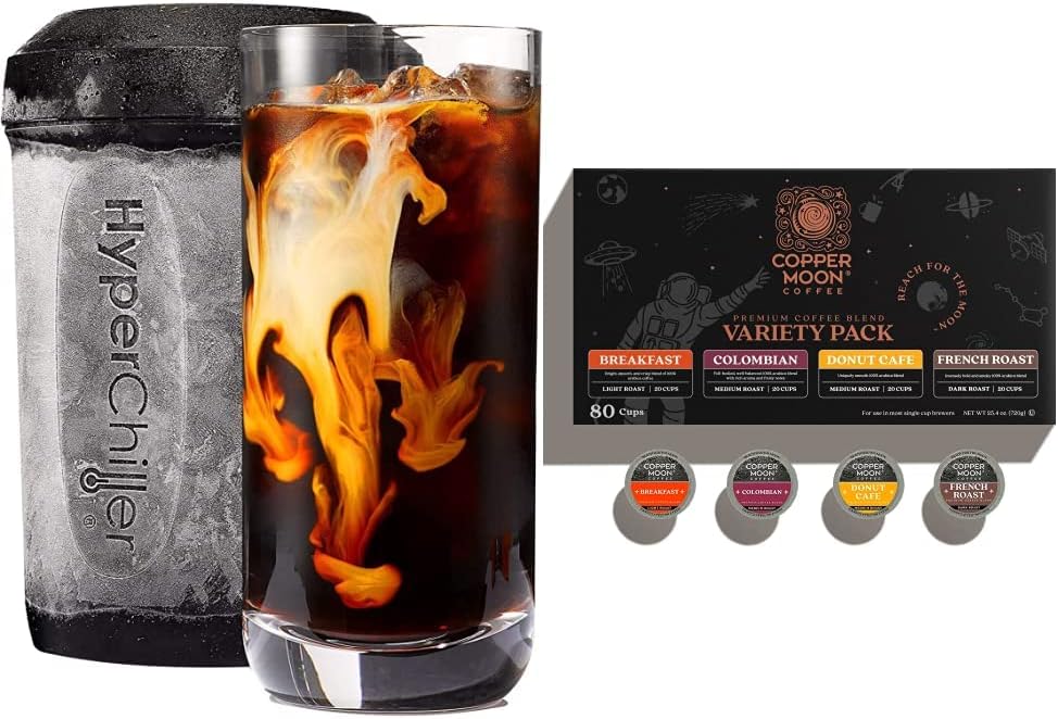 HC2 Patented Iced Coffee/Beverage Cooler, Ready in One Minute, Reusable for Iced Tea, Wine & Copper Moon Single Serve Coffee Pods For Keurig K-Cup Brewers
