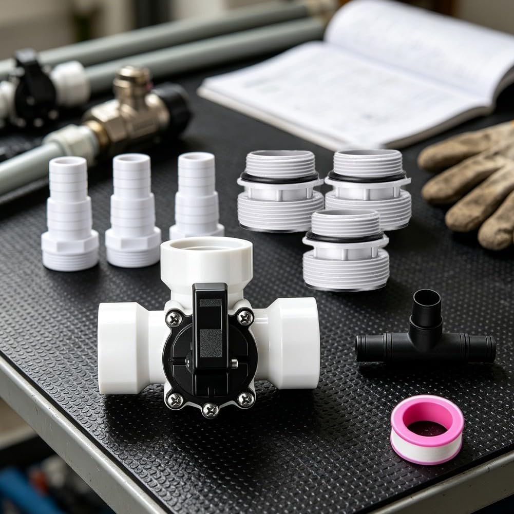 Vanne 3 Voies Piscine 1-1/2'' ABS avec Colliers(WHITE)