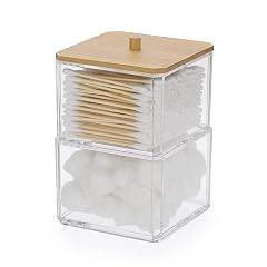 Hipiwe Clear Q-tip Dispenser Holder Acrylic Bathroom Containers 2-Tier Square Apothecary Jar with Lid Canister Cotton Swab and