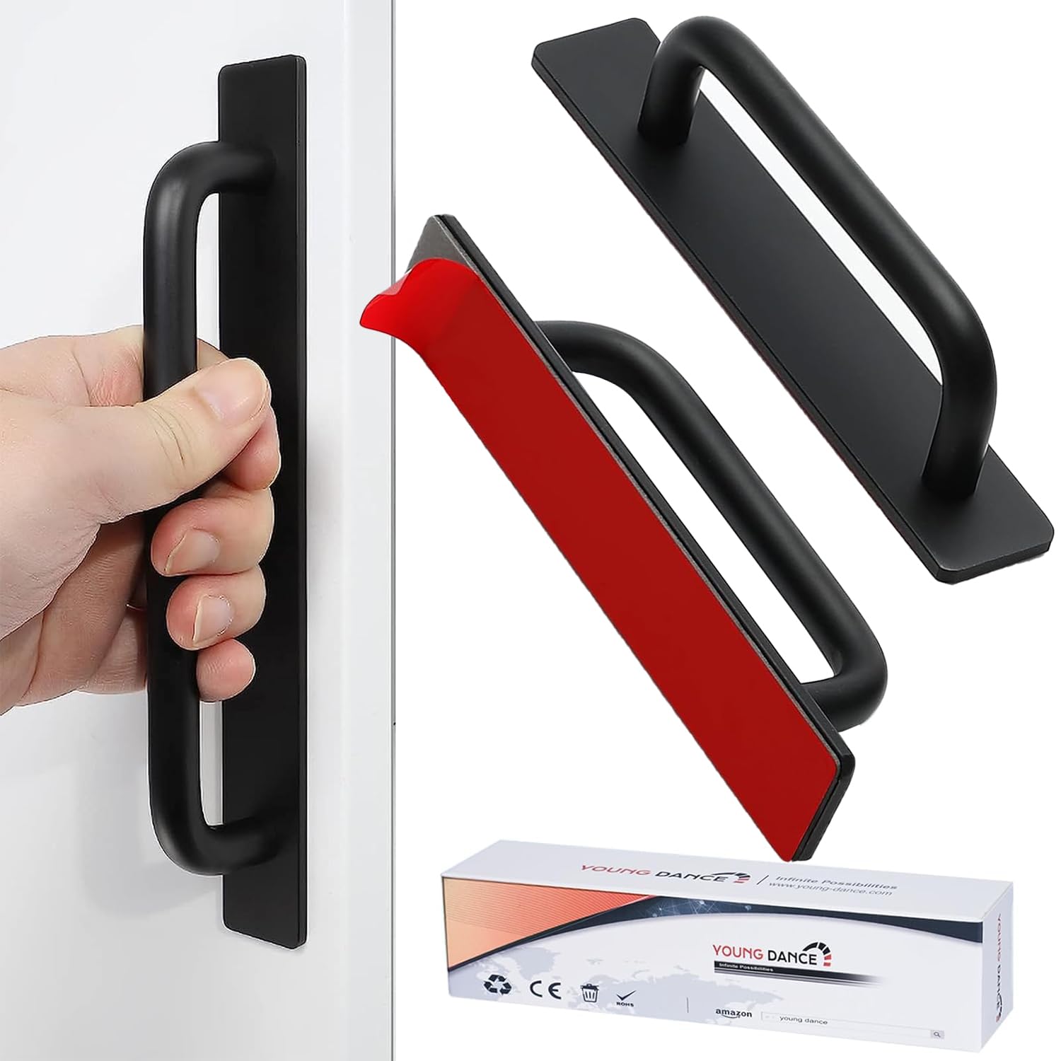 Self-Stick Instant Cabinet Drawer Handles Pulls - 2pcs Aluminum Alloy Drawers Push Pull Handles Helper with Adhesive Door Handle for Kitchen Cabinet Drawer Window Sliding Closet (5.83", Black)