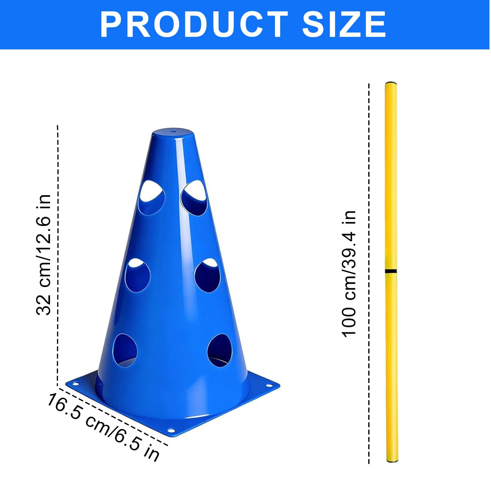 Set di Agility per Cani, Slalom e Ostacoli, 10 Coni 32cm, Accessori Allenamento Calcio