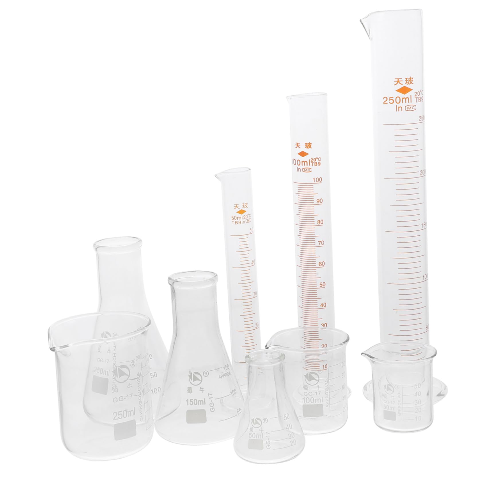 Cabilock Laboratory Glassware 9pcs Set (beakers Cylinders Flask) for Chemistry Experiments