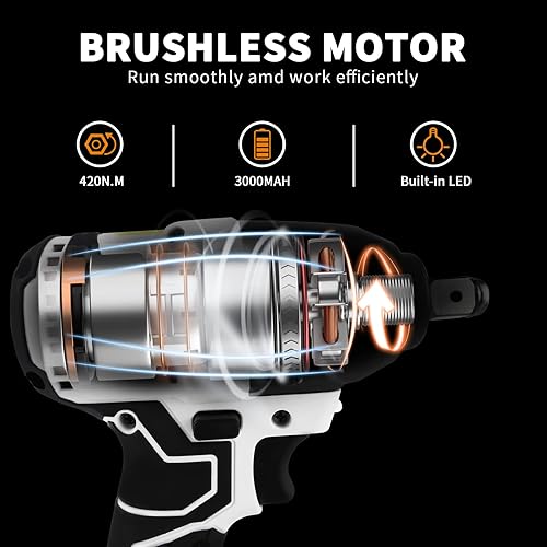 Miniatura 8 de Llave de impacto, sin escobillas de 21 V inalámbrica, 309 pies-libras de par máximo con transmisión continua, llave eléctrica de 1/2 pulgada, 2