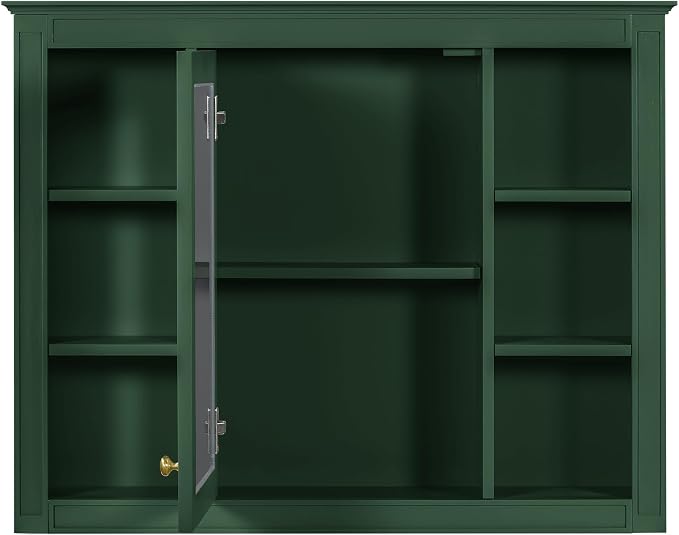 Armario de medicina para baño Merax con espejo, 35" x 28" | Armario de almacenamiento para baño montado en pared con puerta única y estantes, armario con espejo sobre inodoro miniatura 5
