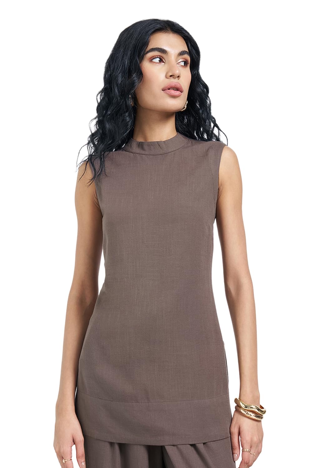 honey Women's Rayon Linen Top | Regular Fit | High Neck | Below Hip-picture-30