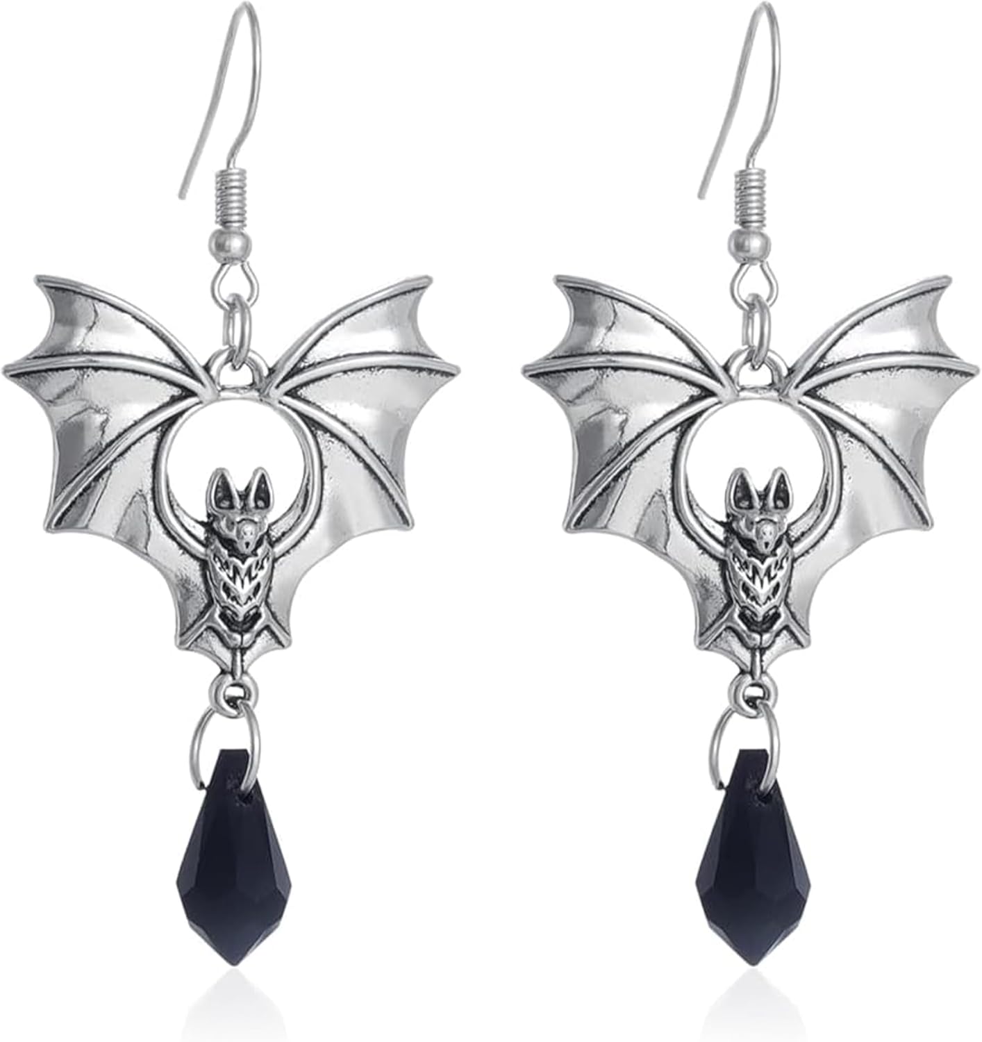 Halloween Black Silver Bat Drop Dangle Earrings for Women, Gothic Bats Hook Earings Holiday Vampire Costume Accessories Jewelry Gift