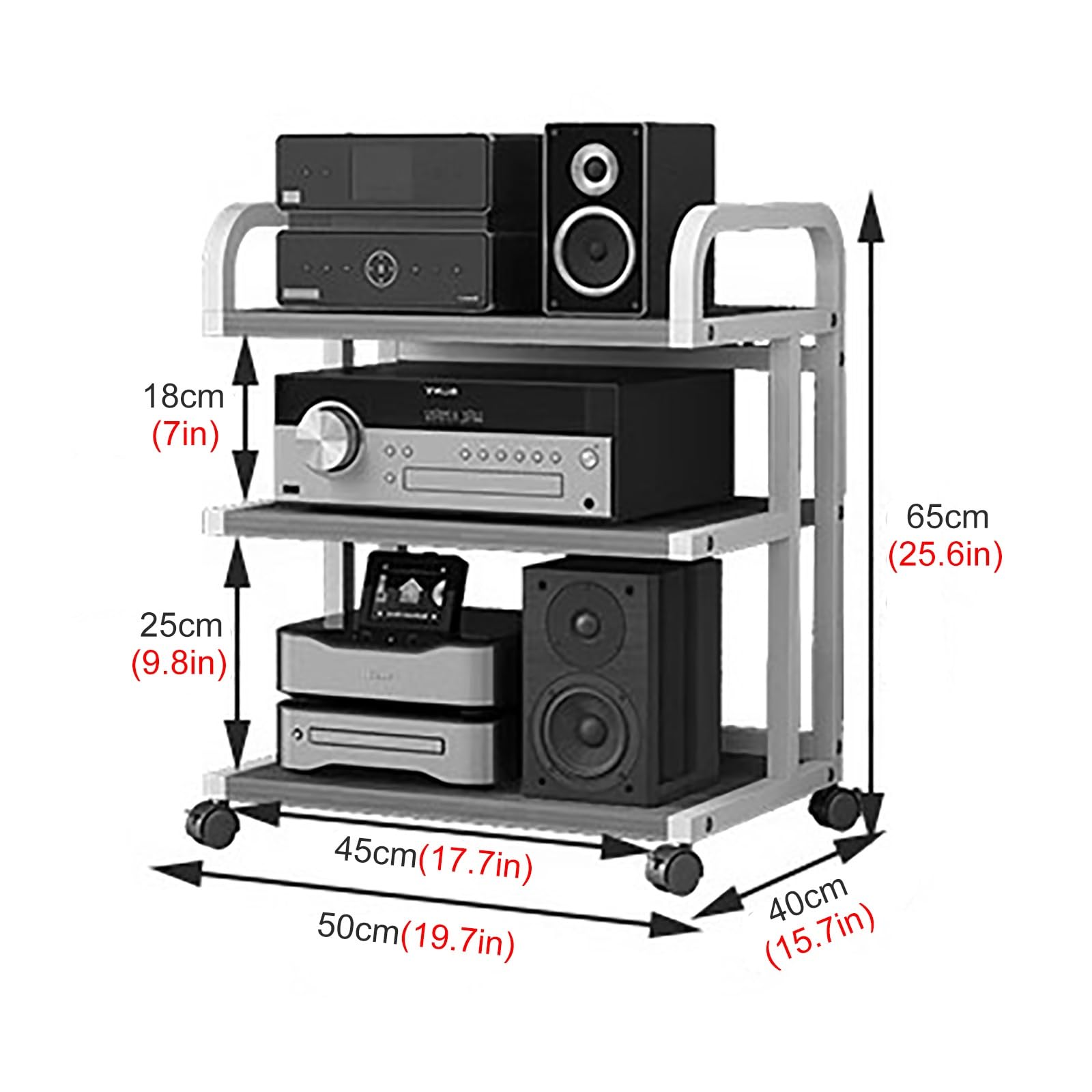 JYHHCYS Audio Component Rack Tower Media Stereo Stand Equipment Shelf with Wheels, 3/4/ 5 Layer Steel Heavy Duty Home Entertainment System Organizer Holder (Color : 3 Tier-C)