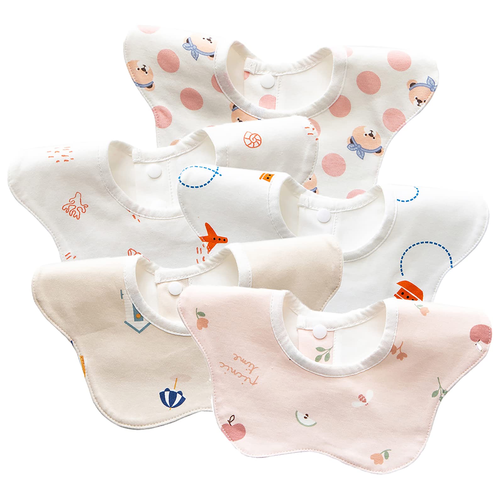 Chamie Baby Bib Flower Cotton Dribble Bibs 360° Rotation for 1-12 Months Boys and Girls,Nursing and Eating,Pack of 5