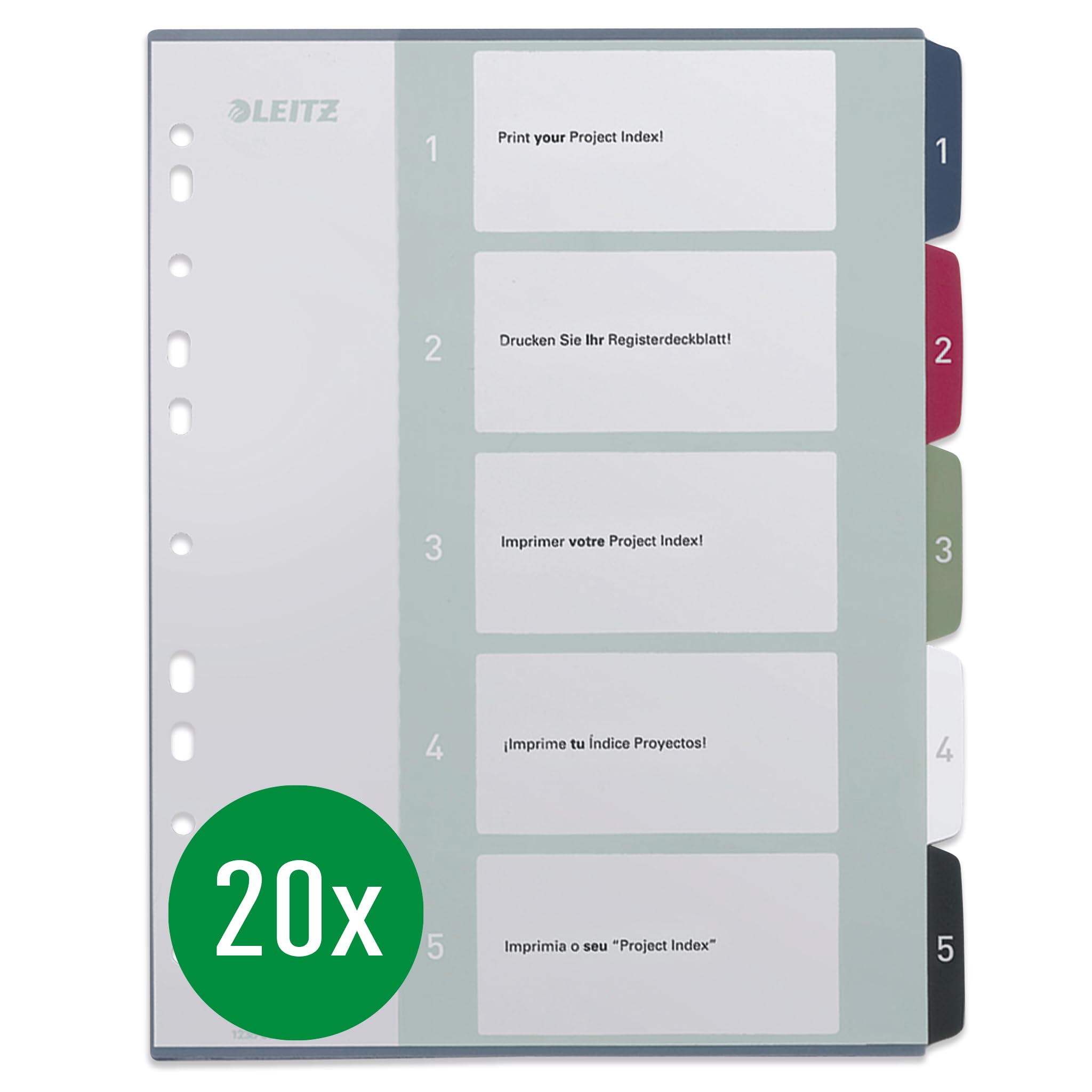 Leitz 1-5 Index, A4, PC Printable, Heavy Duty Plastic, Extra Wide, 12350000