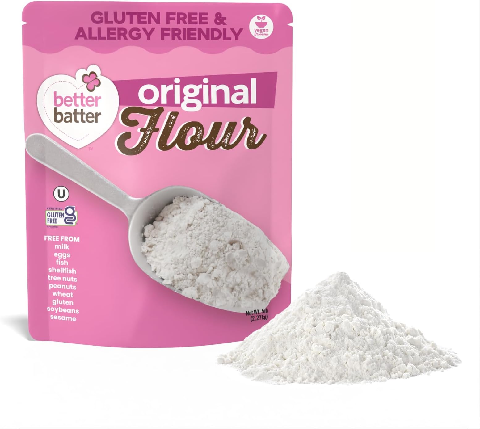 Better Batter Original Blend Multipurpose Gluten Free Flour 5lb – Certified GFCO, Vegan, Kosher, Non-GMO – Top 9 Allergen Free, Award Winning Cup-for-Cup Baking Alternative to Regular Wheat Flour