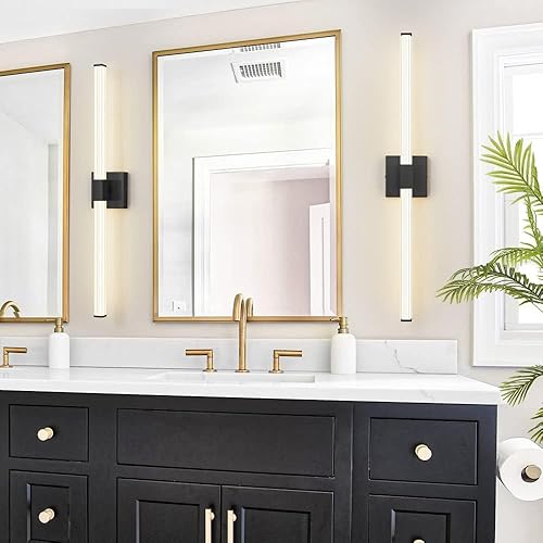 Miniatura 5 de Lámpara de tocador de baño negra de 30 pulgadas, 360, iluminación completa, regulable, lámpara LED sobre espejo, luz cálida de 4000 K, barra de luz