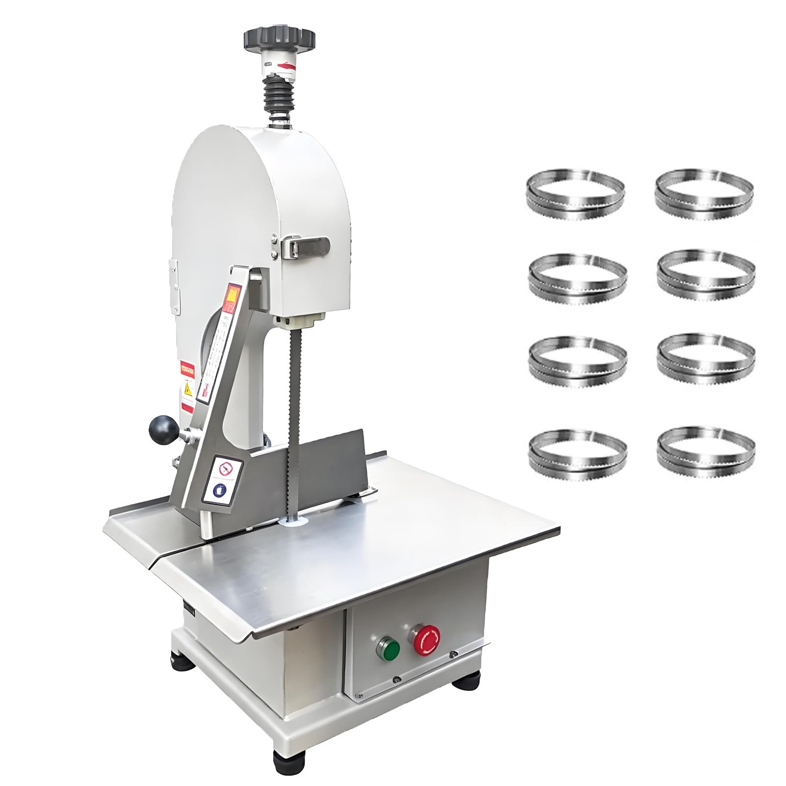 Ofyphth 1100W Electric Bone Saw Machine, Commercial Electric Meat Bandsaw, Cutting Thickness up to 130 mm, with 8 Saw Blades, for Chicken Fish,Chops Bone,Trotter Beef.