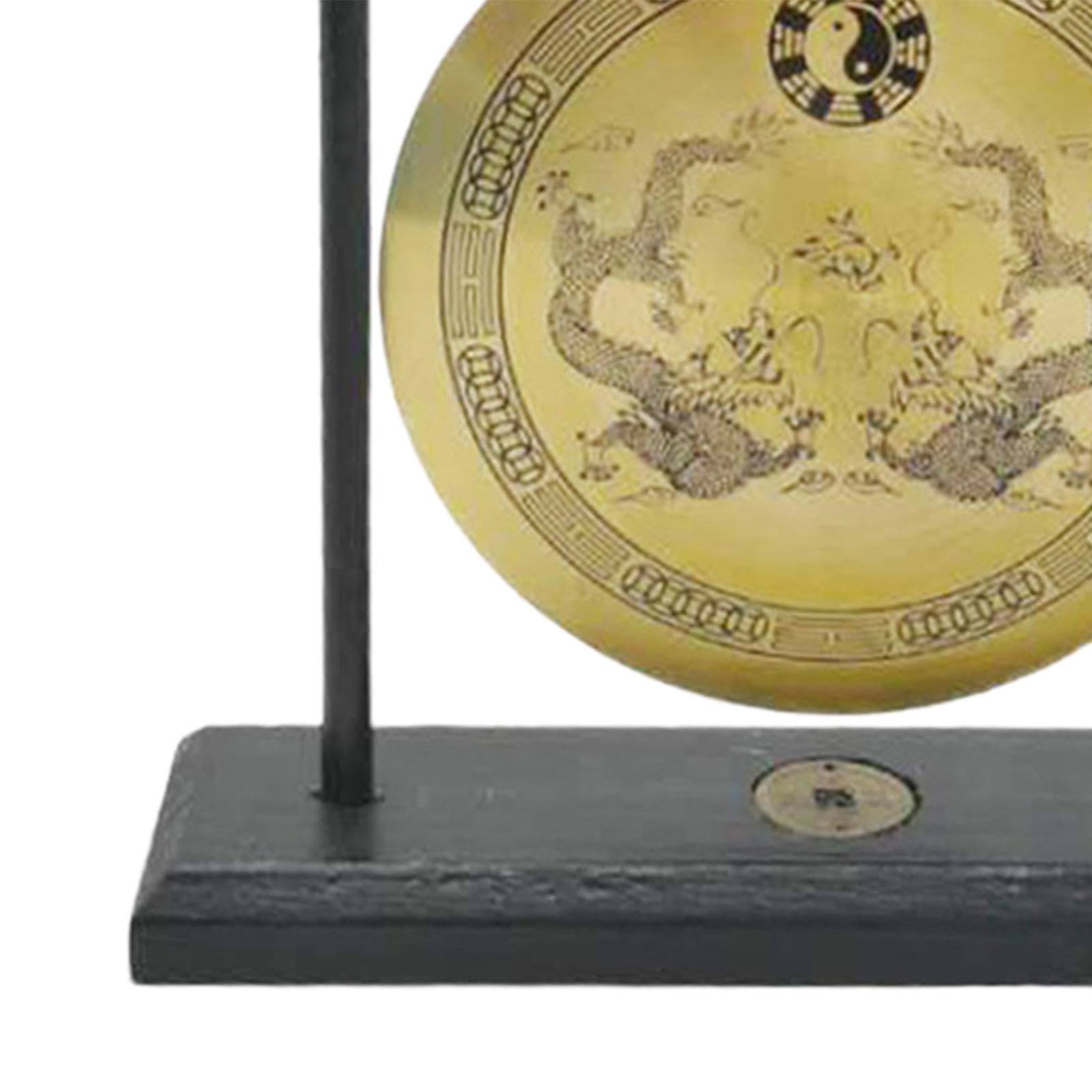 perfk Cuivre Gong Ornement Asiatique Gong Cloche Mini Carillons Éoliens En Laiton Feng Shui Bureau Gong Chinois Cuivre Gong avec Support pour Table Extérieu, Style b