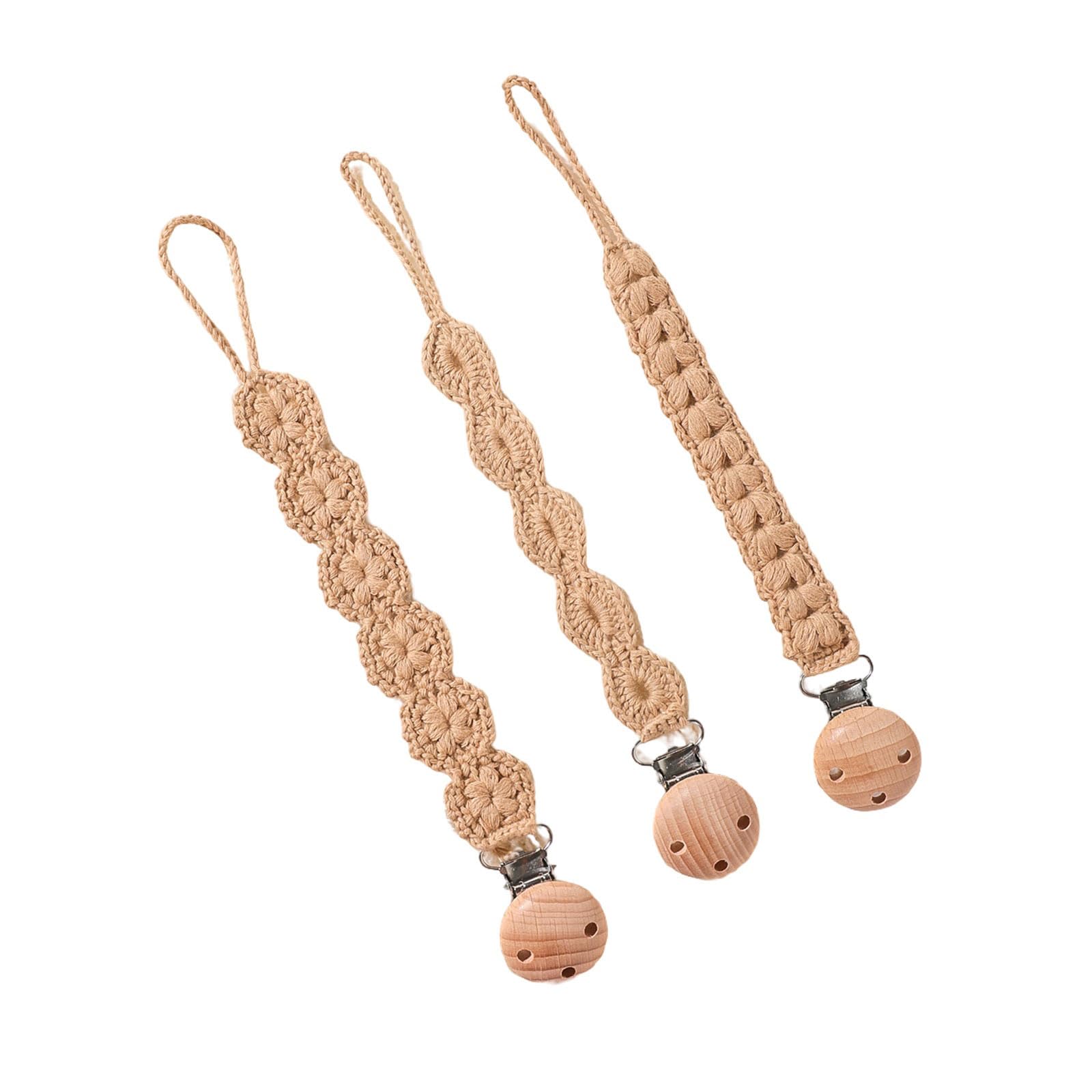3pcs Newborns Soother Chain Baby Holder Woven Soother Clip Toddler Infant Strap Baby Supply Natural Wood Baby Accessory