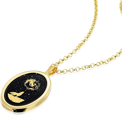 Miniatura 6 de I Love You to the Moon and Back Necklace Pure Gold Inscribed with Nostalgic Howling Wolf and Stars on Onyx Gemstone Romantic Pendant for Women, 18"
