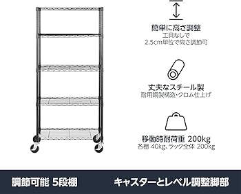 Amazon｜5段スチールラック 棚 メタルラック キッチンラック