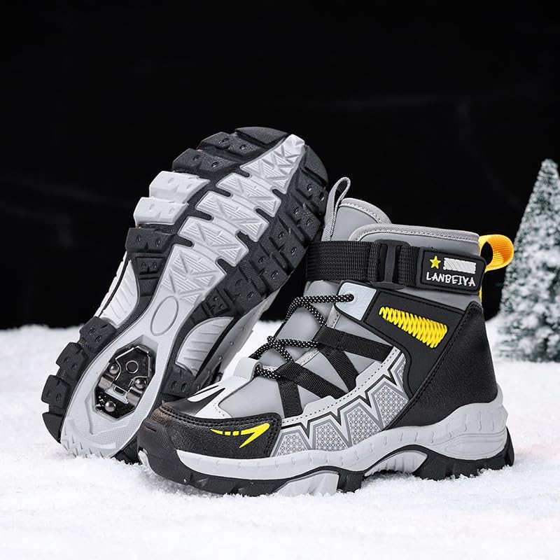 Kids Water Resistant Hiking Boots,Girls Boys High Top Hiking Boots with Steel Buckle Non-Slip,Boys Girls Outdoor Warm Winter Snow Boots suitable for Outdoor Adventure and Trekking2