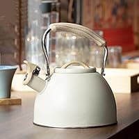 Vista 9 de Tetera silbante de 3.2 cuartos de galón para estufa, tetera con mango ergonómico de agarre fresco, tetera de acero inoxidable (crema)