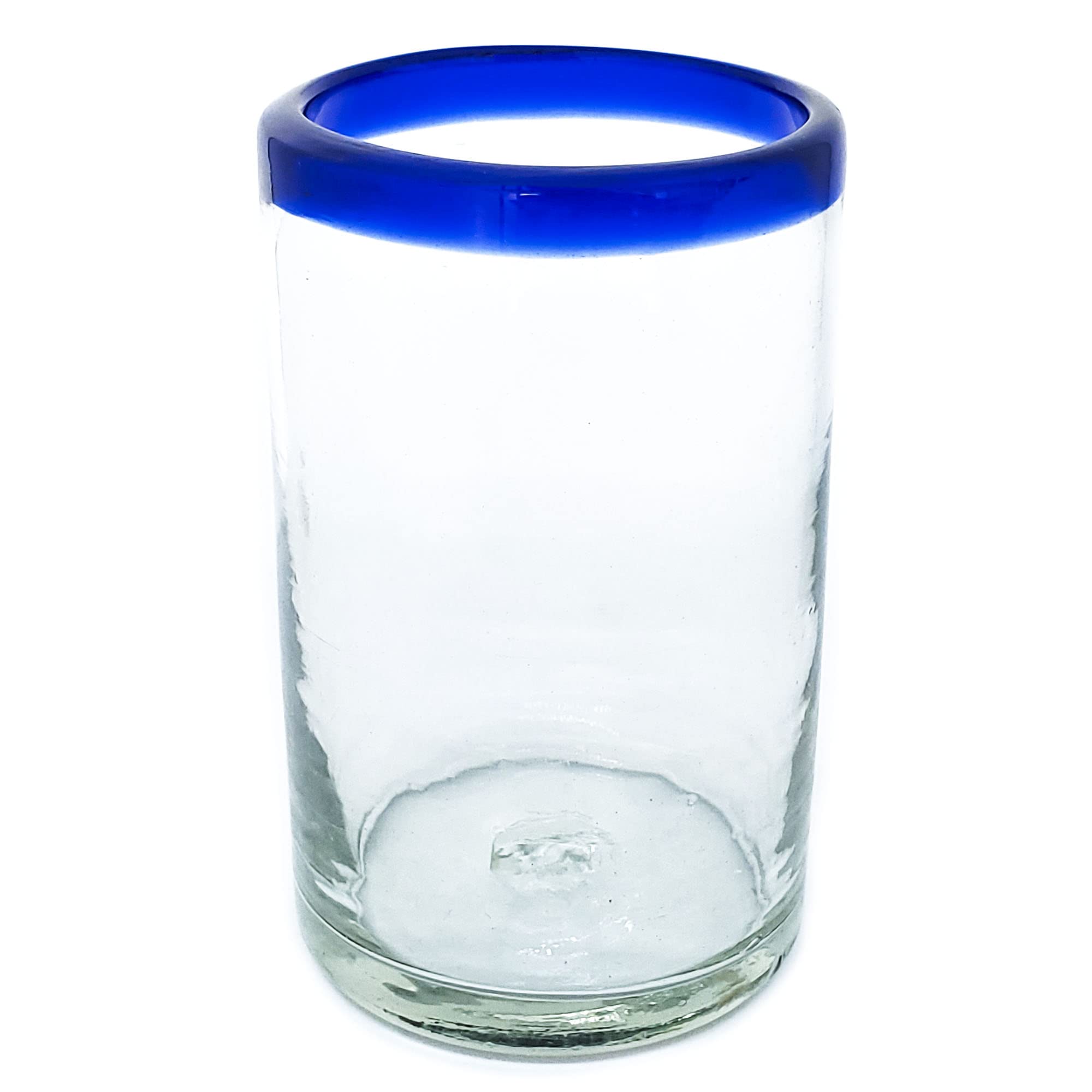 Mexican Blown Glass Drinking Glasses Cobalt Blue Rim (Set of 6) by MEXHANDCRAFT