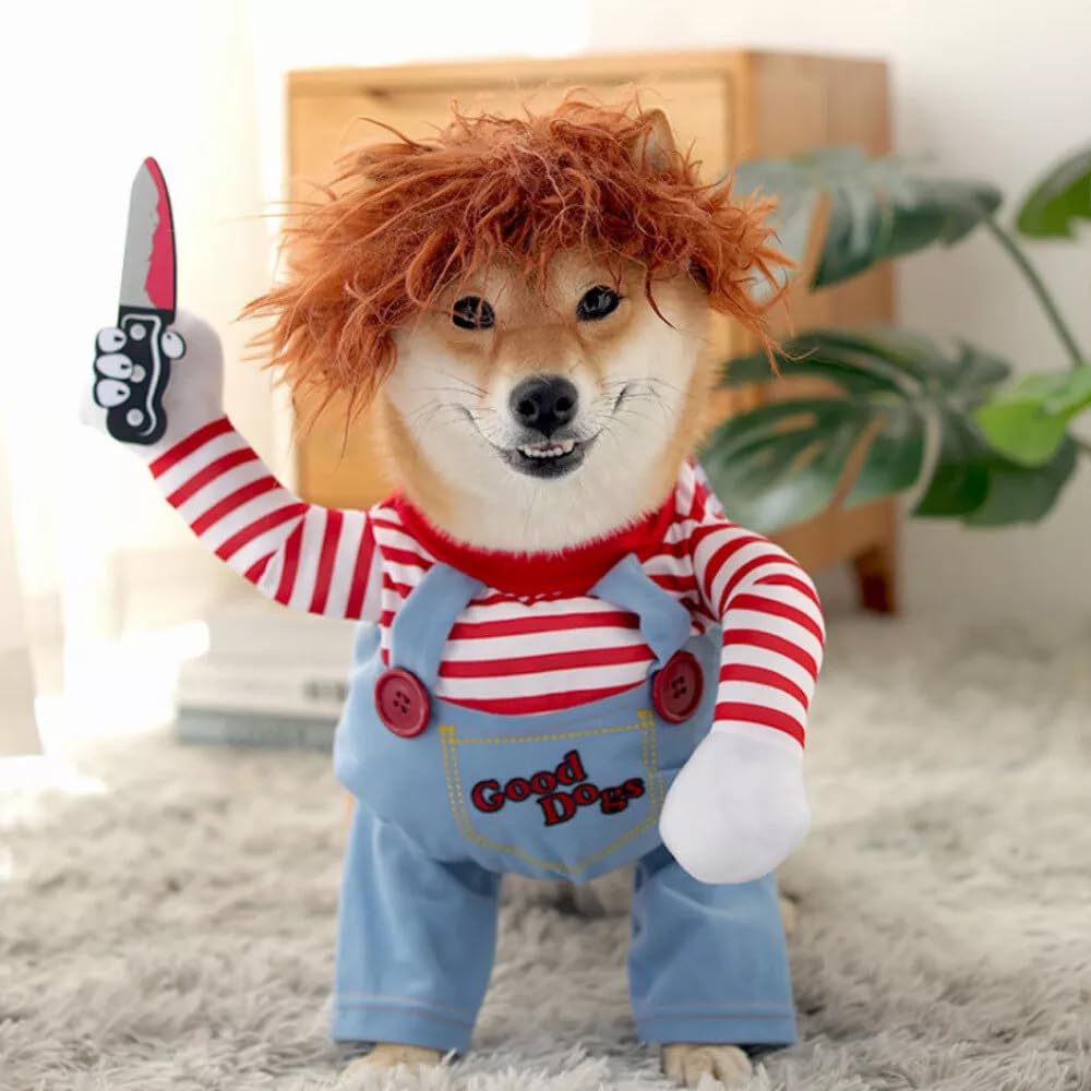 Pet Chucky Dogs Halloween Costume Party Cosplay Pets Fancy Dress Jumpsuits for Small Medium Dogs (L)
