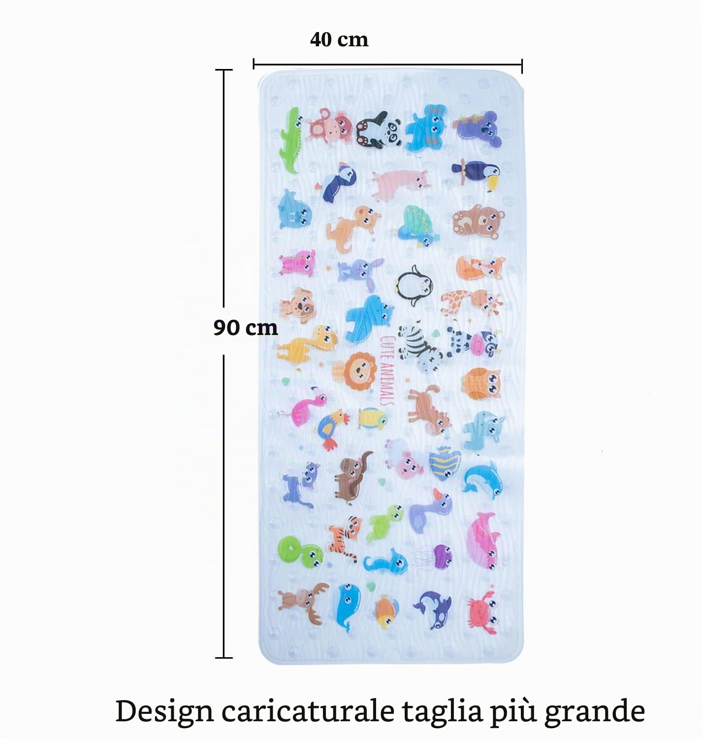 Tappetino per vasca da bagno antiscivolo con disegno di cartoni animati - 90 * 40 CM, taglia XL, grande, antiscivolo, per pavimenti, tappetini per vasca (Zoo DWY)