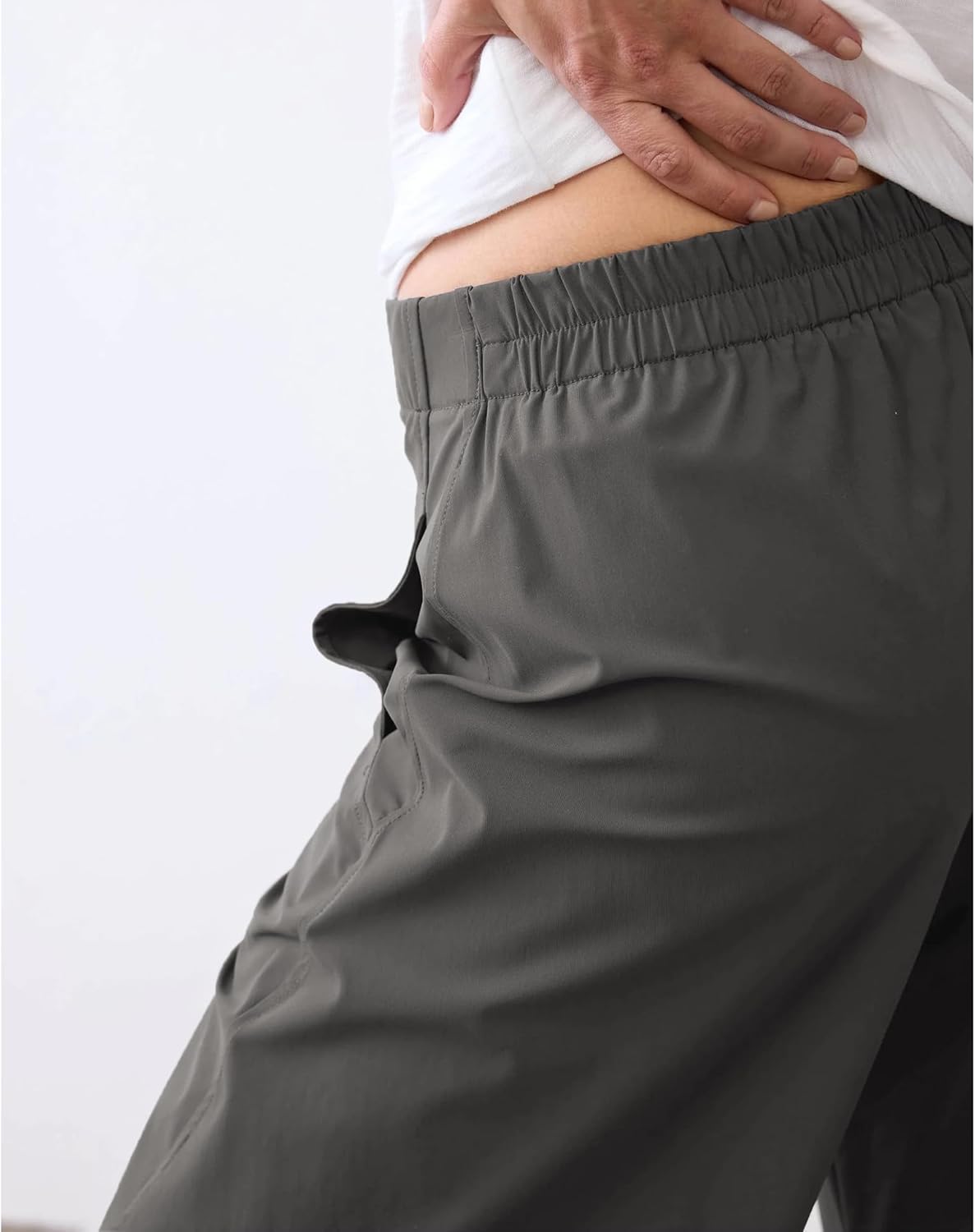 Women Barrel Travel Pants Elastic Waistband Tapered Leg Baggy Mid Rise Work Trousers Lounge Pant with Pockets - Image 5