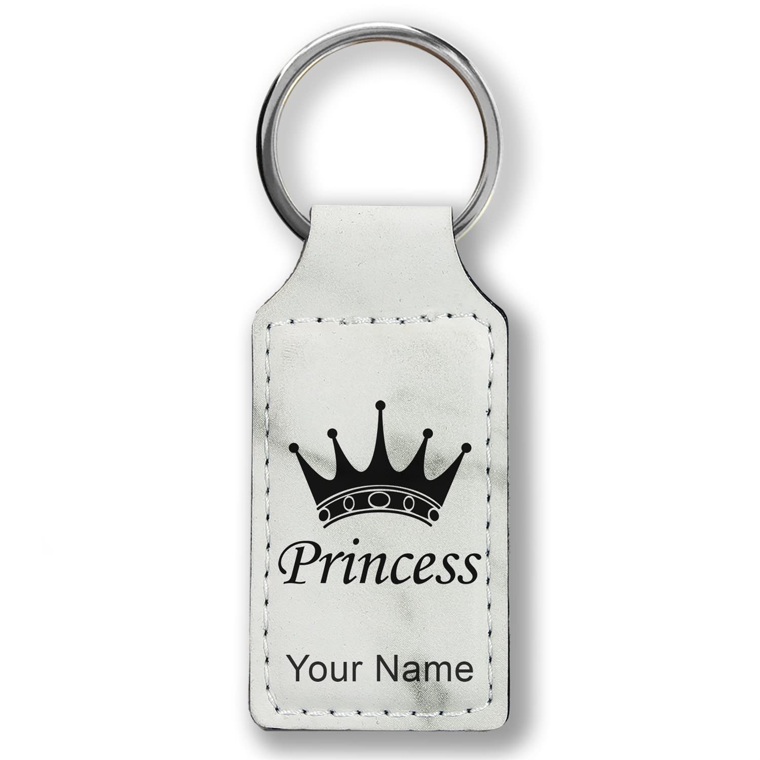 LaserGram Rectangle Keychain, Princess Crown, Personalized Engraving Included