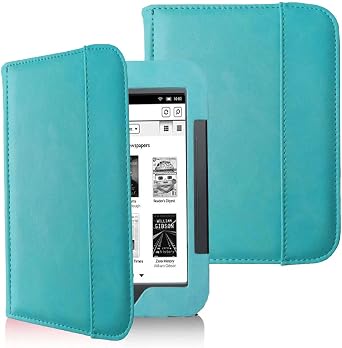 Fesar Barnes & Noble Nook Simple Touch eBook Reader GlowLight Cover Case, Folio Premium PU Leather Pocket Cover for Nook 2/3 Ebook Case Lake Blue