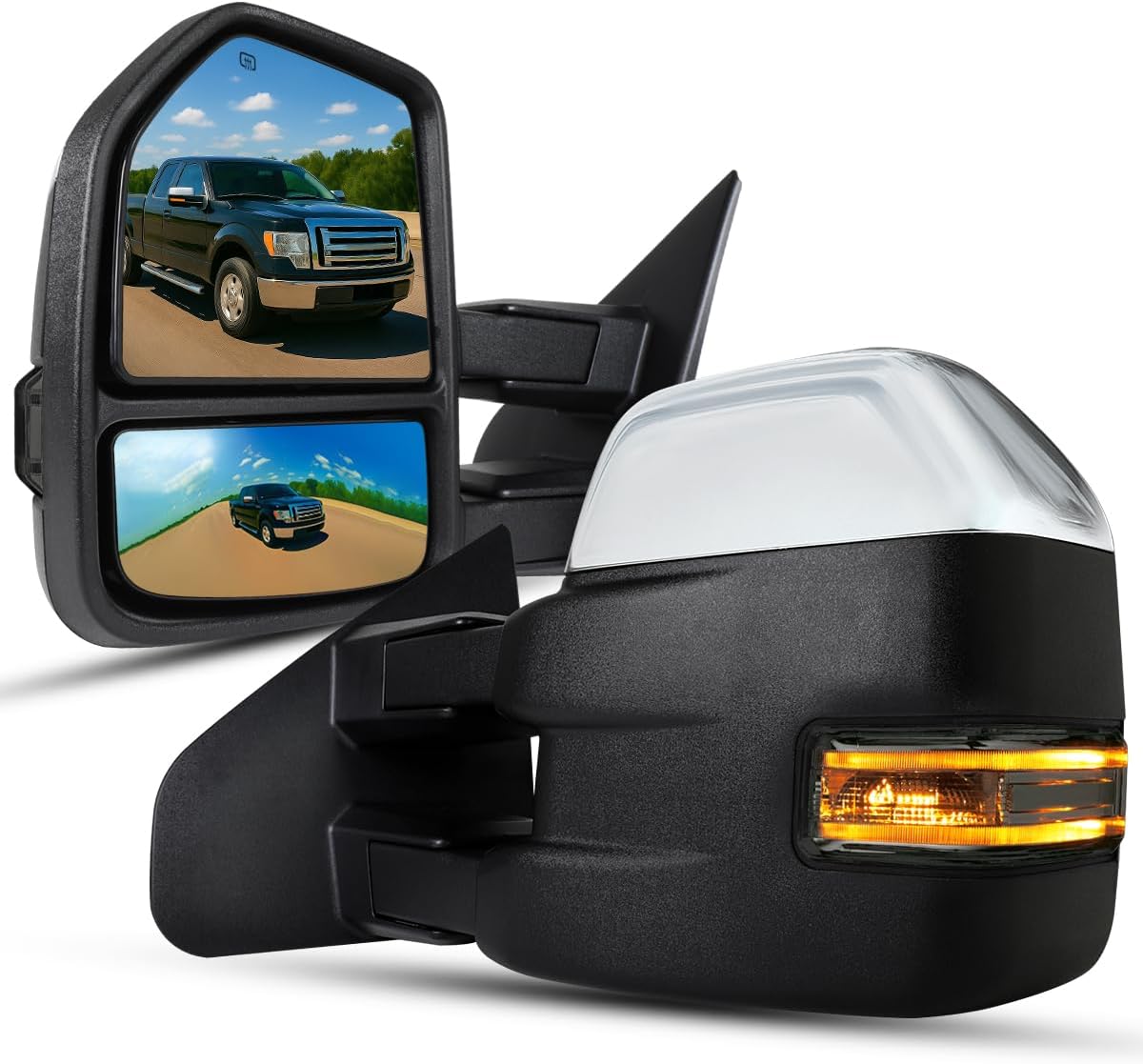 Spec-D Tuning Chrome Power Heated Telescoping Tow Mirrors Smoke LED Signal Compatible with Ford F150 2007-2014