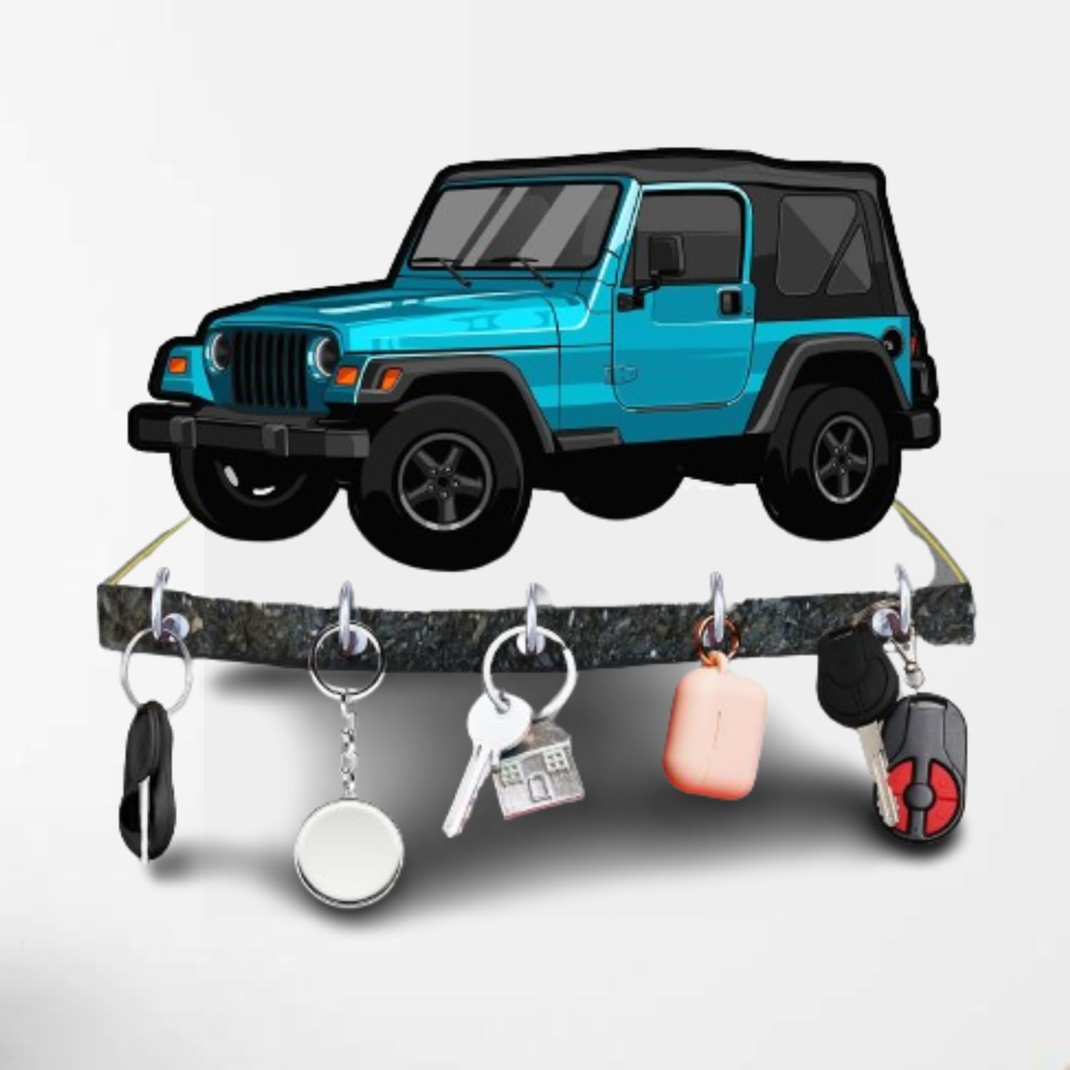 Webelkart Premium HD UV Printed mahindra Thar designer Wooden Key Holder Home and Office Decor (10 X 6 Inch, Wood, Multicolor)