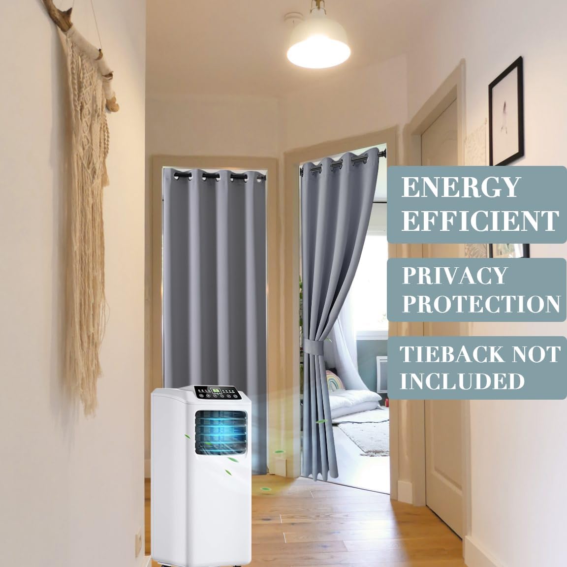 Sliding Hanging Room Divider,60 % - 70 % Soundproof Privacy Panel Keep Heat Out Fake Bi Folded Bifold Closet Door Curtains for Bedroom Doorway Hiding Bathroom Laundry Shelves,80 Inch Length,Light Grey