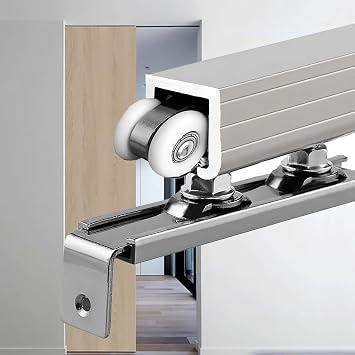 Hanging Door Rail Kit with Hardware, Single Track Door Slide Rails 30in 90in 140 160 180 200 in, Hidden Door Track and Rollers for Pocket Door/Barn Door/Solid Core DoorSilver,Length 50 in